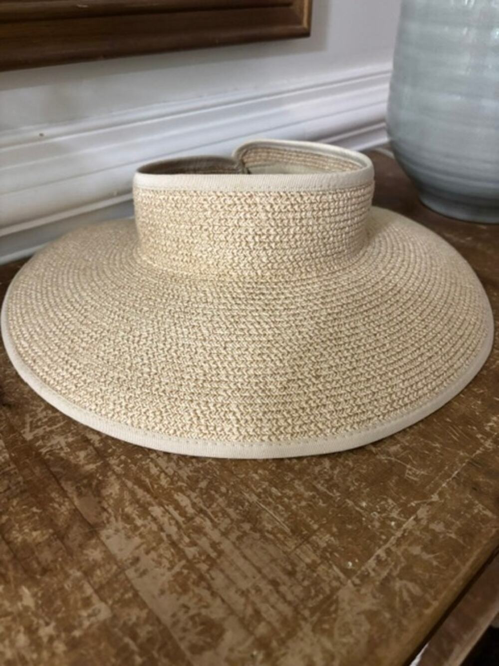 FURTALK Sun Hat Ponytail Hole Wide Brim Beach Straw Visor NEW